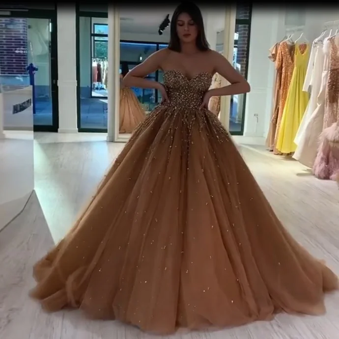 Contemporary Casual Deals Beat The Heat In Tropical Styles Stunning Dark Champagne Ball Gown Quinceanera Dresses Sweetheart Beading Sequined Pageant Gown Tulle Puffy Prom Dress     cg20538