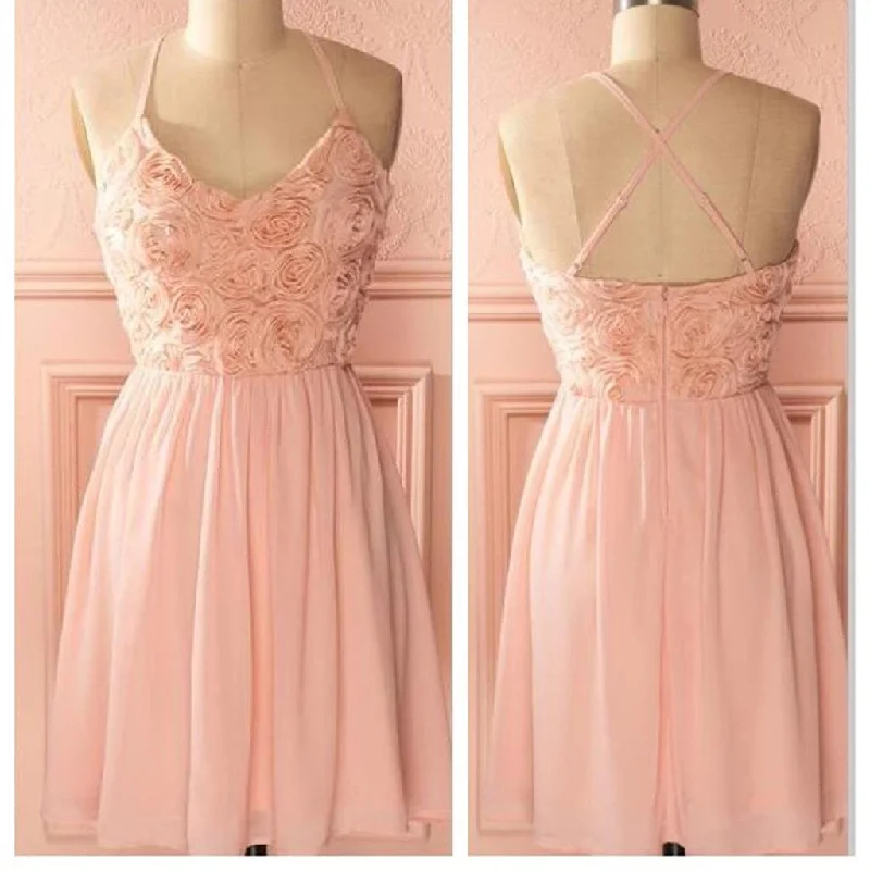 Fashion Forward Femininity Limited Quantities peach pink spaghetti strap simple mini freshman homecoming prom bridesmaid dress,BD0074