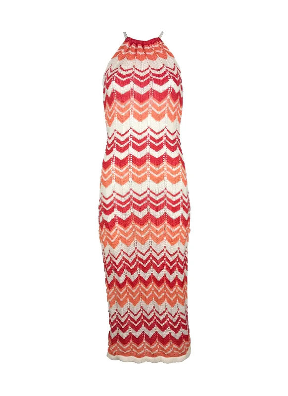 Style Breakthroughs Beat The Heat In Tropical Styles O240058 Sleeveless Knitted Halter Neck Dress