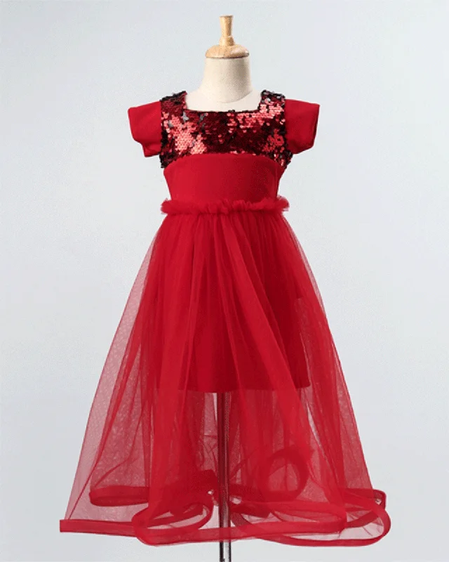 Inspired By You, Designed For You Style Upgrade Pre-Order: Flared Scuba and Net Gown with Sequin Embellishment -Red