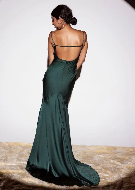 Elegant Fashion Offers Update With Cottagecore Styles Esmerelda Emerald Armani Satin Slip Gown