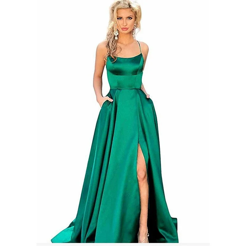 Inspired By You, Designed For You Beat The Heat In Tropical Styles S4287F   New high quality Sexy Back Cutout Sheer Satin Trailing Swing Front Split party gowns for women evening dress