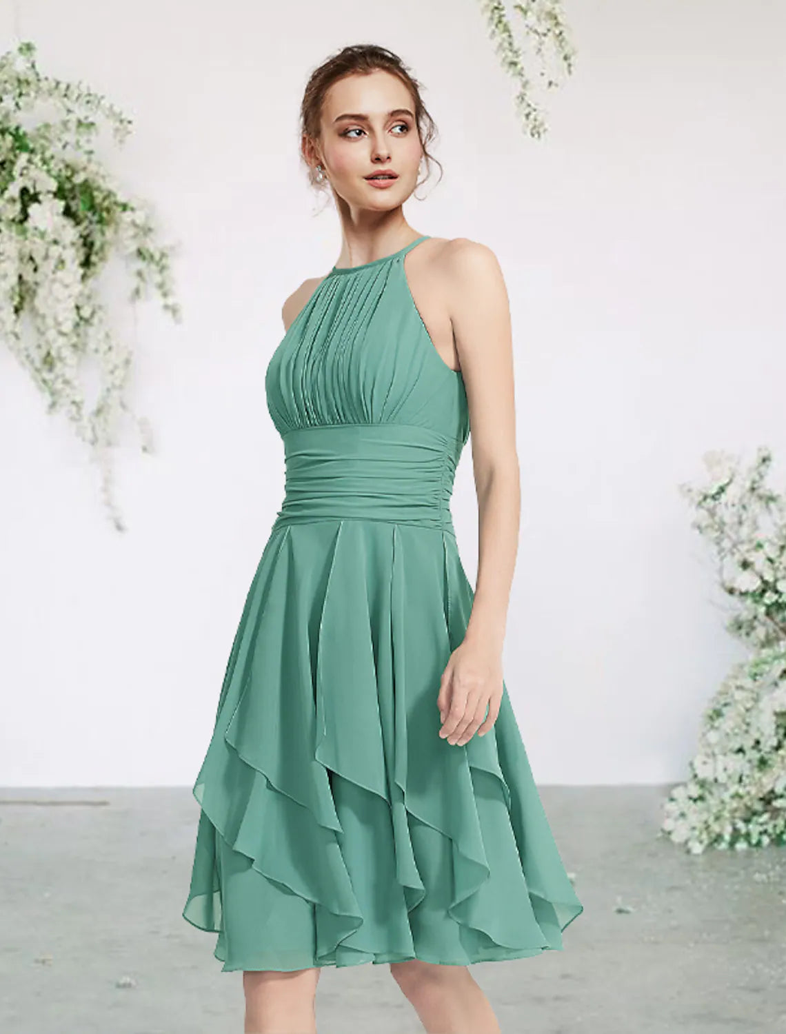 New In This Season Unbeatable Prices A-Line Bridesmaid Dress Sleeveless Elegant Short Mini Chiffon with Pleats Cascading Ruffles