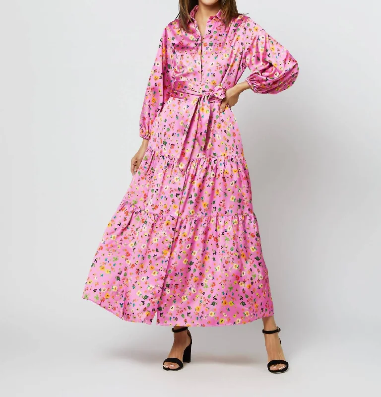 Hot Brand Discounts Evening Elegance Isla Shirtdress In Pink Multi Floral Charmeuse