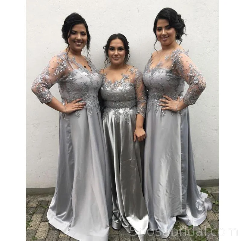 Urban Fashion Exclusive Sale Grey Silver Aline Fomrla Popular Plus Size Modest Lace Appliques Bridesmaid Dresses, WG536