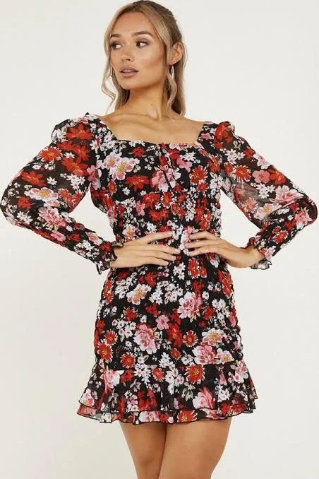 Vintage-Modern Style Offers Fashion Sale Floral Chiffon Bodycon Dress