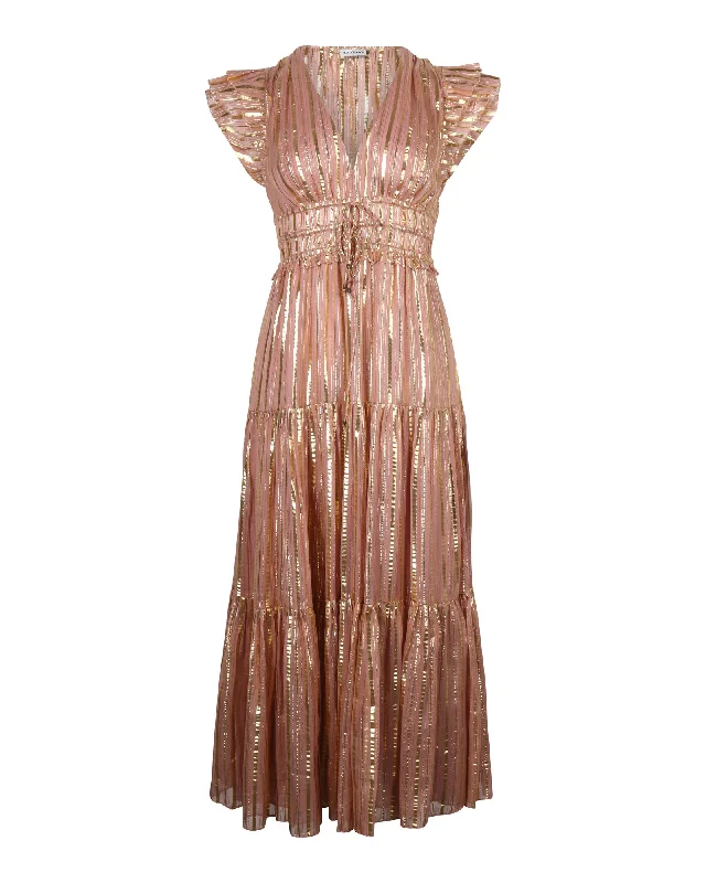 Budget Saver Mid - Season Sale Ulla Johnson Justyne Tiered Midi Dress in Pink Silk