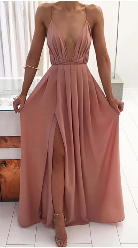 Catch Every Fashion Trend Fashion-Forward Long Backless Strappy Chiffon Slit prom dresses gown dress  cg6304