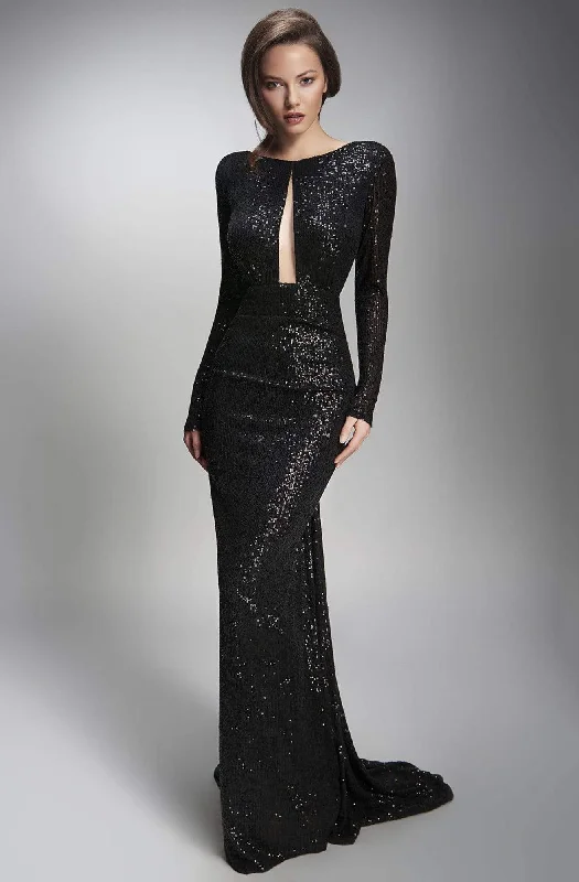 Day-To-Night Styles Anniversary Sale Nicole Bakti - 6904 Long Sleeve Front Keyhole Backless Sheath Dress