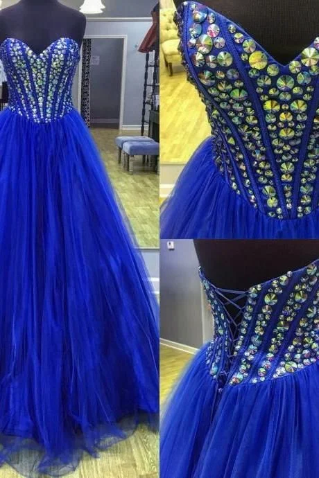 Urban Fashion Summer Fashion Royal Blue Ball Gowns Prom Dress Sweetheart Quinceanera Dresses,organza Prom Gowns,prom Dress   cg11189