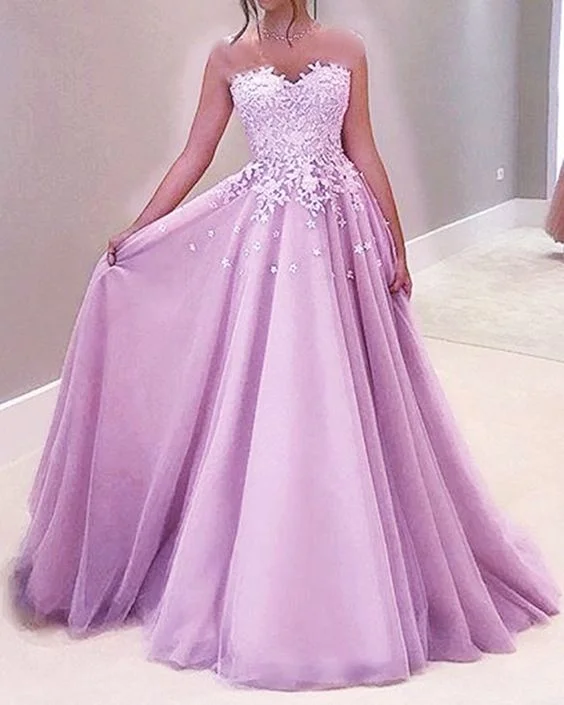 Big Savings Flash Sale Elegant lilac tulle prom dresses sweetheart lace appliques sweetheart princess ball gown for teens  cg19889