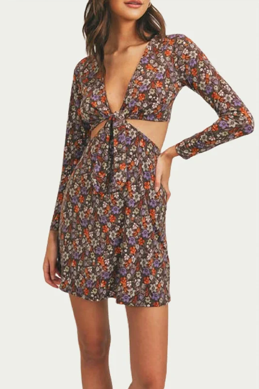 Fashion-Forward Flash Sale Floral-Print Cutout Stretch-Jersey Mini Dress In Brown Floral