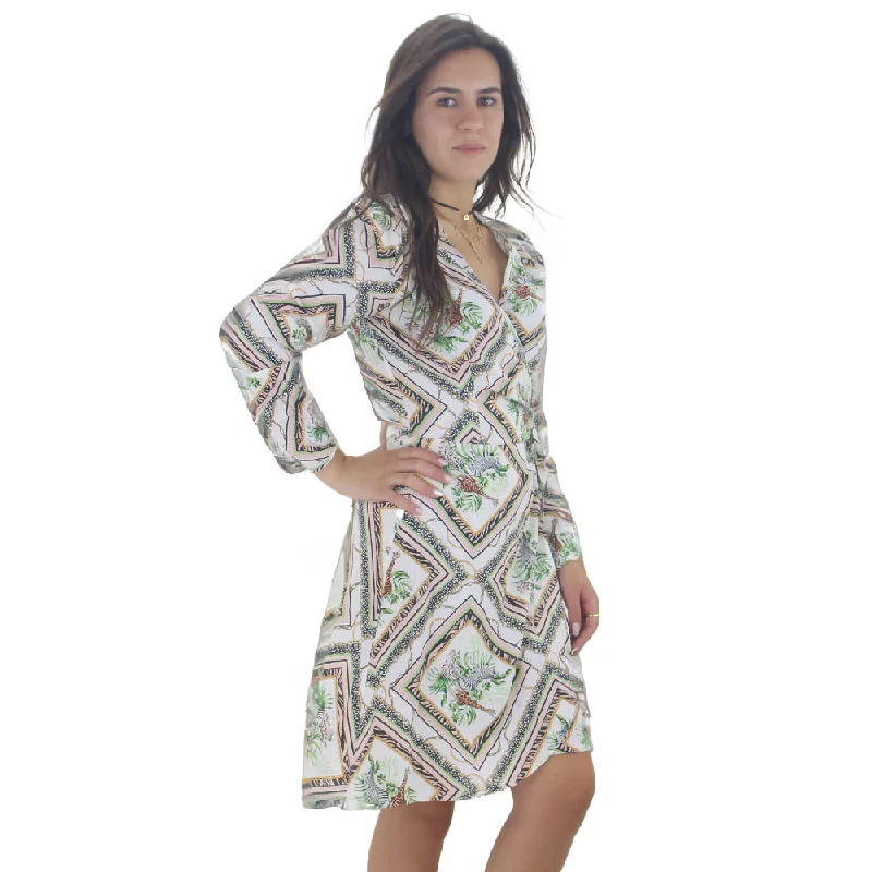 Summer Fashion Seasonal Sale Women's Printed Tie Side Long Sleeve Dress,Multi