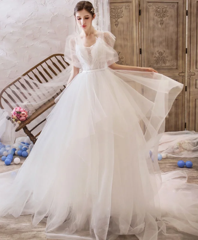 Best Sellers Limited Quantities White V Neck Tulle Lace Long Wedding Dress Lace Bridal Dress