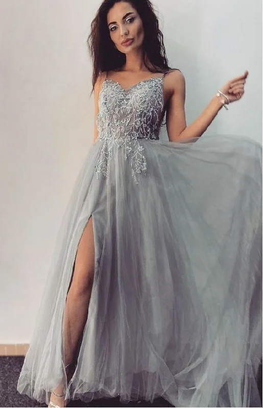 Find Your Unique Flair Spring Wardrobe Charming V neck Prom Dresses Split Slit Evening Party Gown    cg20469