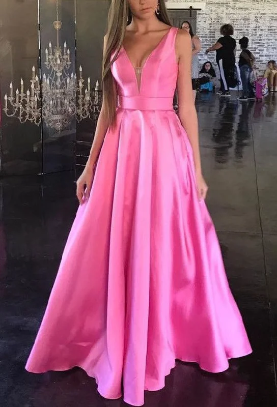 Casual Chic Special Offer V NECK LIGHT FUCHSIA LONG PROM DRESSES EVENING GOWNS FOR WOMEN  cg8456