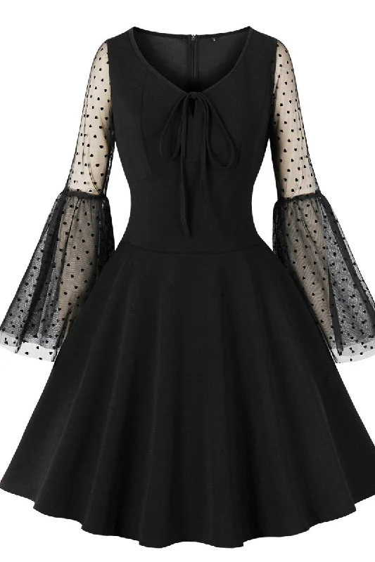 Crazy Discounts, Hurry Up Style Upgrade Flare Long Sleeves Black Swing Dress