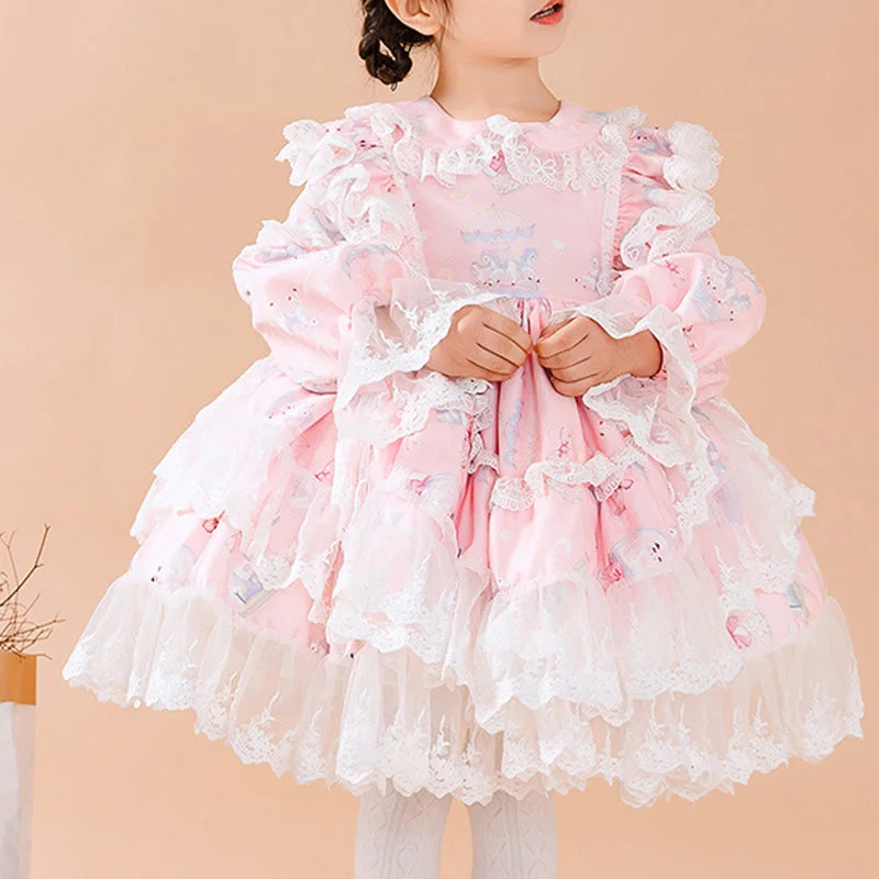 Unleash Your Trend Driven Style Summer Essentials Baby Girl Pink Long Sleeve Lolita Lace Dresses Girl Princess Party Dresses