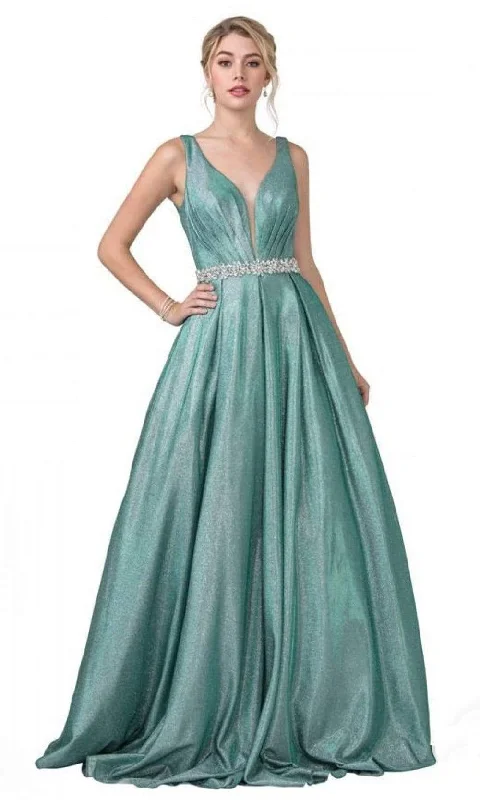 Exclusive Designer Style Deals Today Only Aspeed Design - L2200 Sleeveless Pleated Glitter A-Line Dress