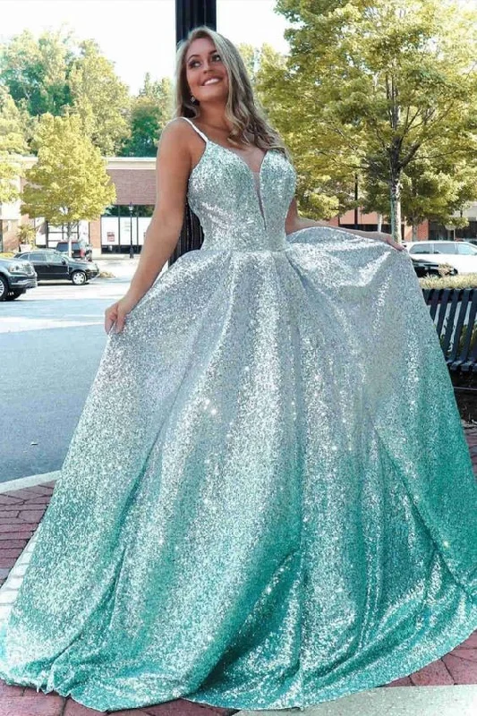 Elegant Style Early Access To Art Deco Styles Sale sparkle ombre green sequined prom ball gown    cg20915