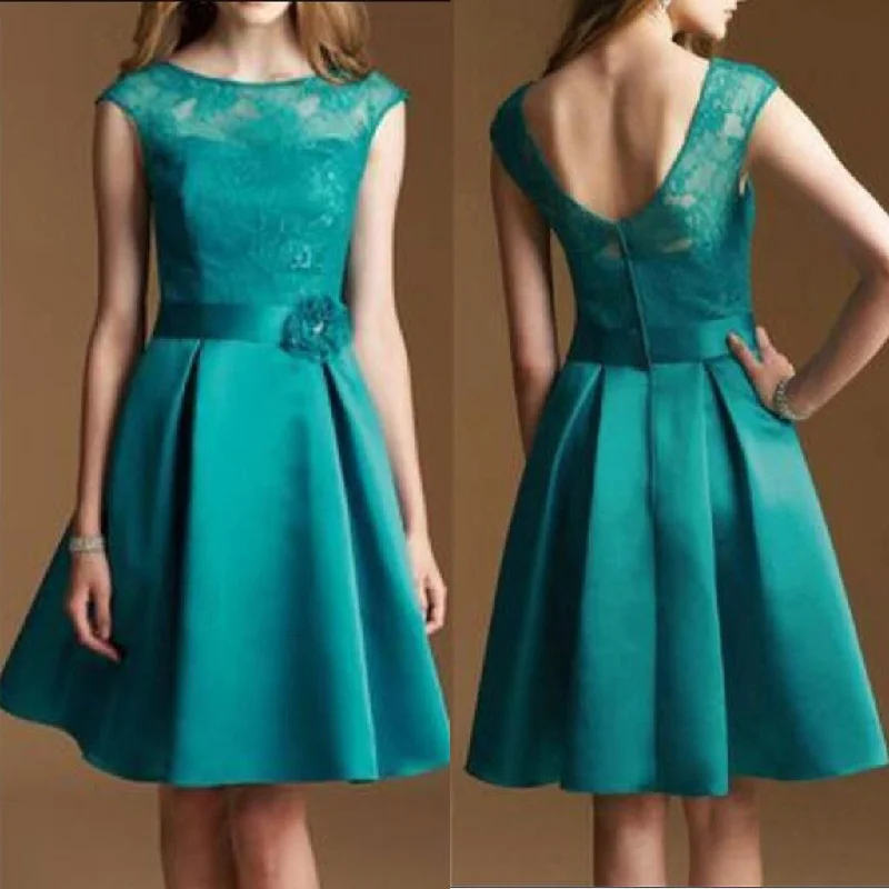 Classic Modern Offers First Order Discount Junior Cap Sleeve Lace Top Satin Teal Green Knee-Length Inexpensive Bridesmaid Dress, WG37