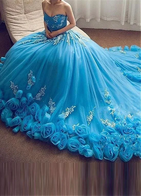 Special Offers Exclusive Sale Charming Tulle & Organza Strapless Neckline Ball Gown Prom Dresses With Beaded Lace Appliques    cg20327