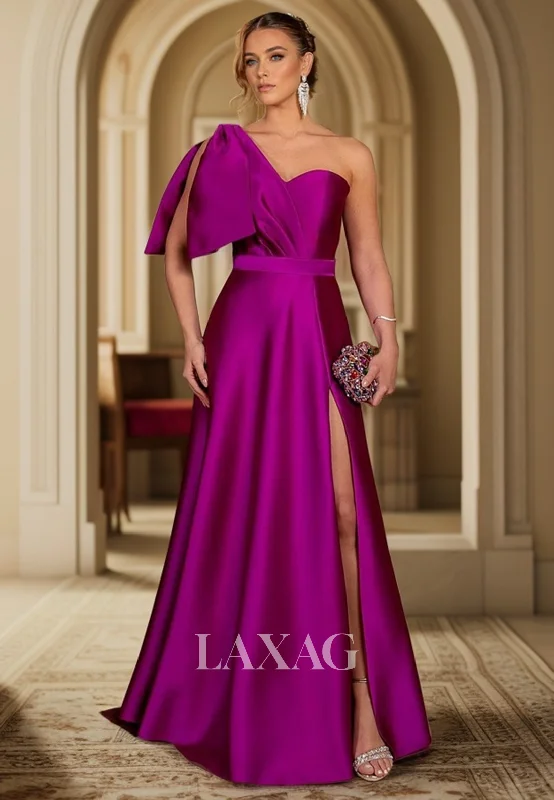 Massive Selection Sale Special Occasion Wear A-Line One Shoulder Sleek Satin Party Prom Formal Evening Dress with Slit