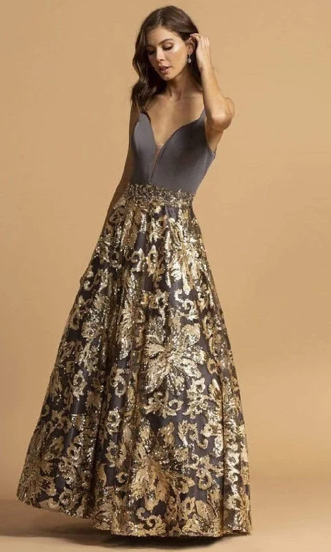 Modern Chic Discounts Wardrobe Upgrade Aspeed Design - L2245 Sleeveless Gold Sequin Appliqued Dress