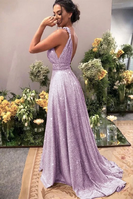 Enjoy Discount Now On Sale For Chic Urban Styles Sparkly lilac prom dresses plung neck formal sequins evening gown for women’s special occasions    cg20955