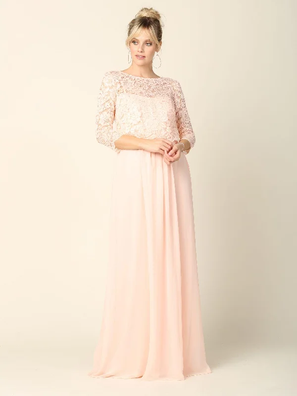 Hot Brand Discounts Trendy Styles Long 3/4 Sleeve Mother of the Bride Chiffon Dress