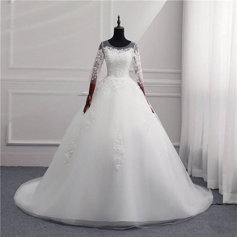 Flash Sale Starts Winter Warm - Up Sale Sexy Open Back Lace Ball Gown Wedding Dresses Appliques Sleeves