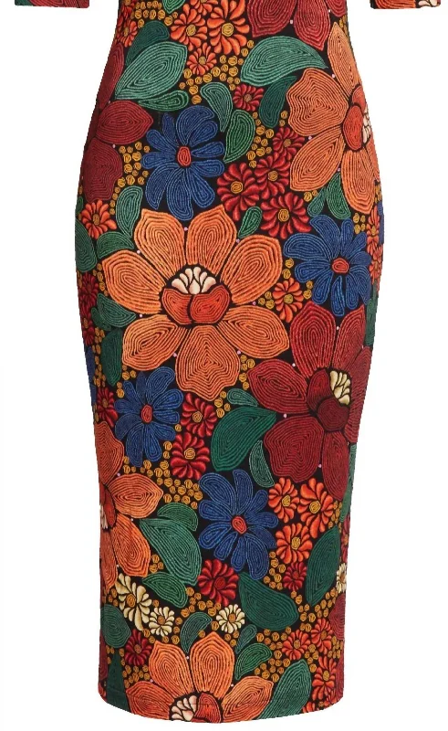 Shop Sales Early Access To Art Deco Styles Sale Women's Stitched Flowers Short Sleeve Midi Dress In Multi