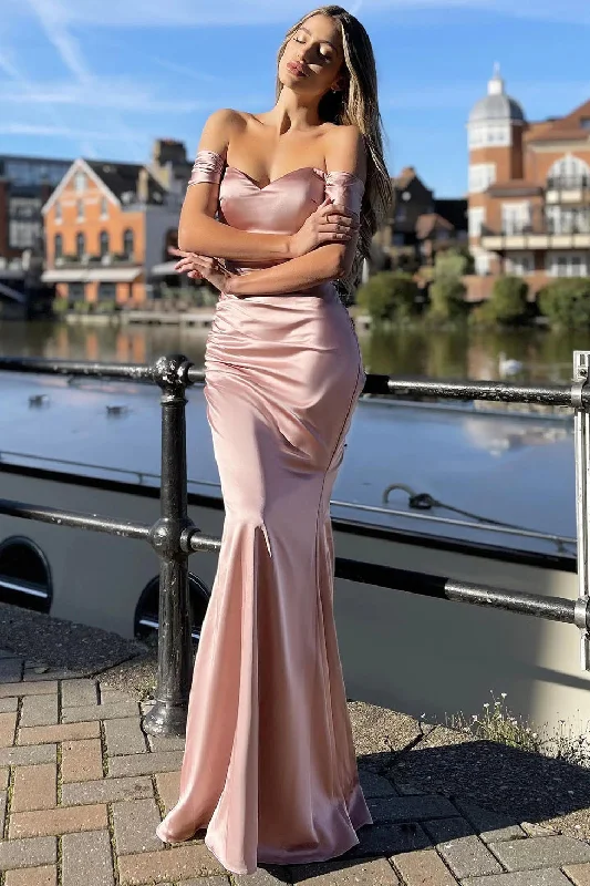 Limited Time Deal Great Deals On Ethnic Cultural Wear Off the Shoulder Pink Mermaid Prom Dresses, Wedding Guest Dresses, Bridesmaid Dresses