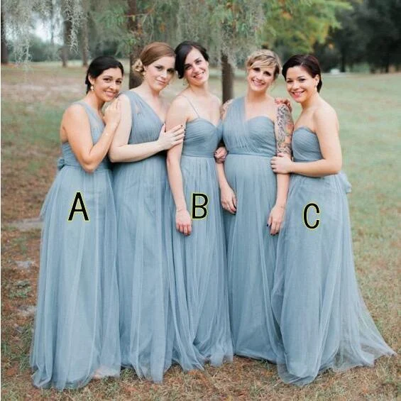 Sustainable Fashion Extravaganza Save Big Blue Grey Cheap Long Tulle Mismatched Convertible Bridesmaid Dresses, WG250