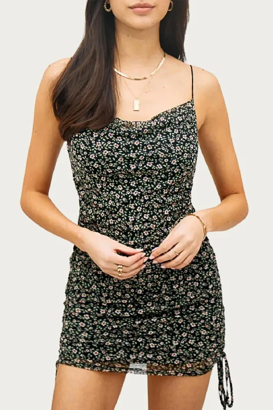 Trendy Styles Limited - Edition Drops Ruched Floral Mini Dress In Black