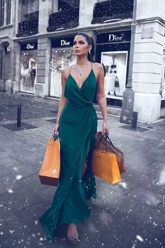 Spring Offer Stylish Spring Fashion V-neckline Dark Green Prom Dress Women's Maxi Long Party Gown  cg6805