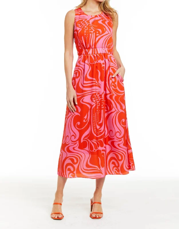 Feminine Luxe Style Sale Evening Looks Amber Midi Dress In Hot Pink