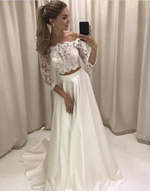 Huge Markdowns Summer Splash Sale White Two-pieces Off the shoulder Lace Wedding Dresses