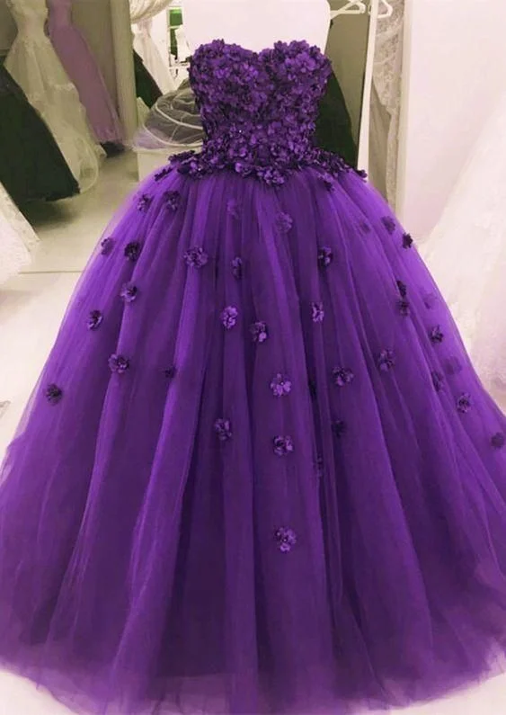 Seasonal Sale Seasonal Sale Purple Tulle Flowers Prom Dress Sweetheart A Line Formal Evening Dresses Long Party Gowns   cg11670