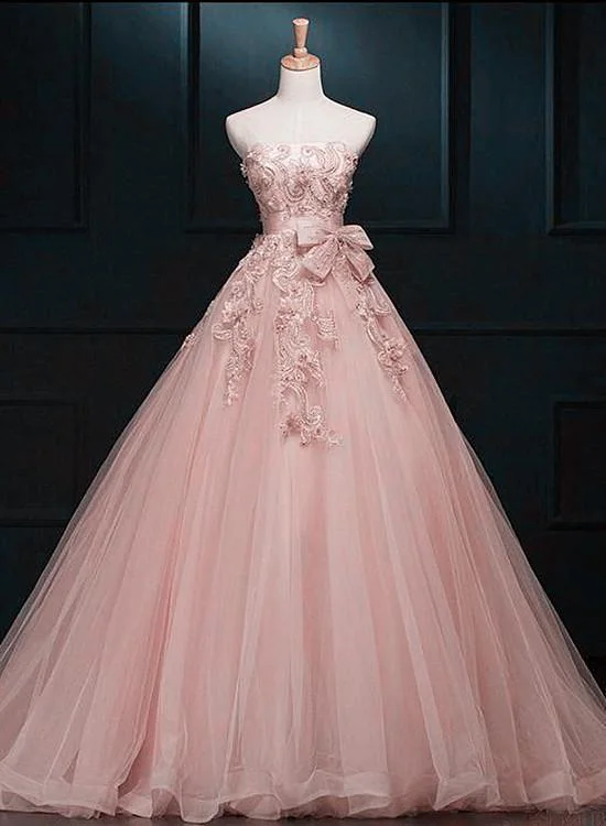 Stylish Savings Now On Sale For Chic Urban Styles Charming Pearl Pink Tulle Sweet 16 prom Gown with Lace, Long Party Dress   cg19822