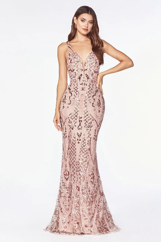 Best-Sellers Celebrate With Big Savings Cinderella Divine CM9122 Prom Sleeveless Sequin Print Long Fitted Dress Formal