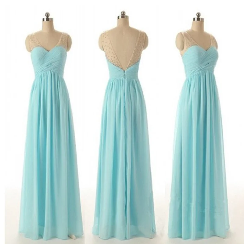 Trend Alert Spring Fling Sale Junior Off Shoulder V-neck Blue Chiffon Formal  Wedding Party Dresses for Bridesmaid, WG56