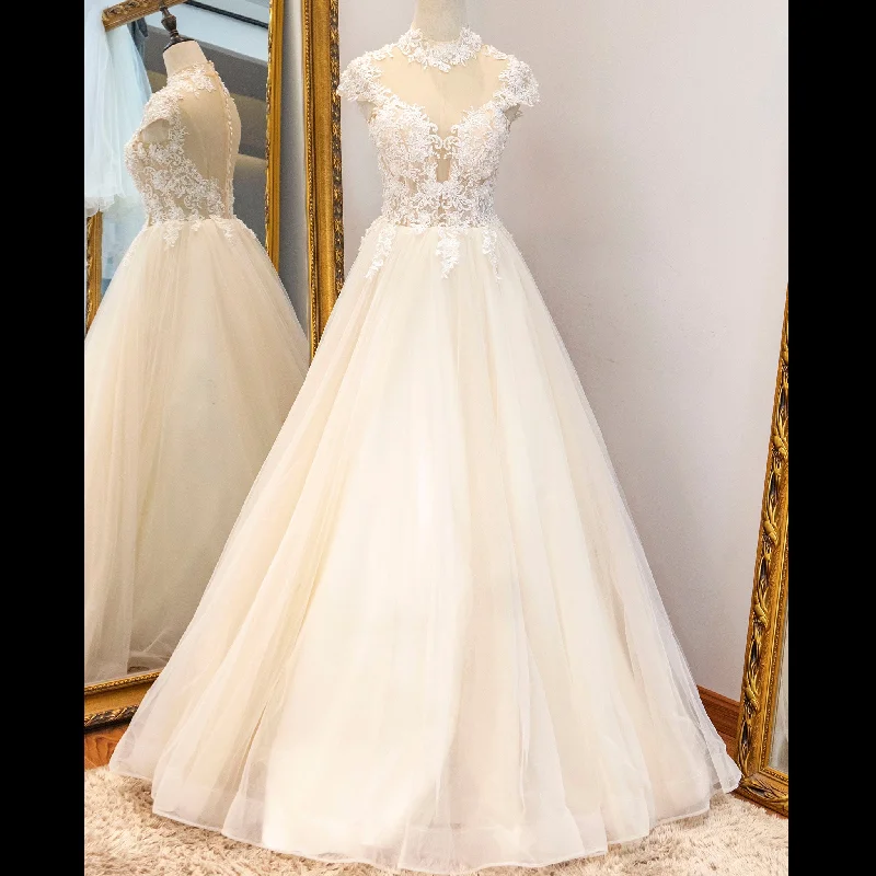 Exclusive Deals Online Trend Alert Capped Sheer Neckline A Line Wedding Dress with Lace Applique