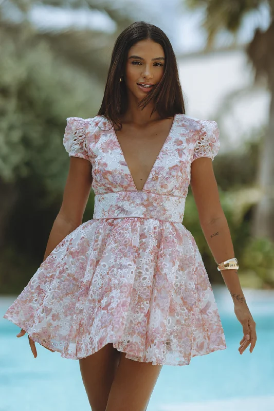 Unleash Your Trendy Side Day-To-Night Styles TAMARIN BRODERIE MINI DRESS - PINK FLORAL