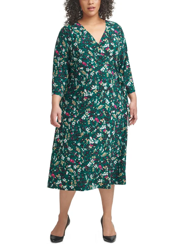 Chic And Edgy End Of Season Sale Plus Womens Floral Print Midi Wrap Dress