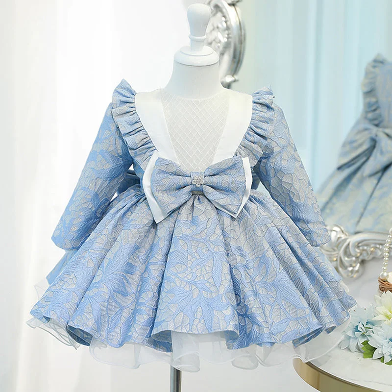 Special Offers Save Big Baby Girl Princess Dress Girl Blue Long Sleeve Bow Knot Fluffy Formal Dresses