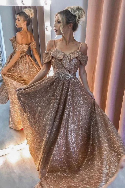 Limited Time Special Offer Chic Style Gold Sparkly Prom Long Dresses 2021 Off The Shoulder Formal Evening Gowns    cg20487