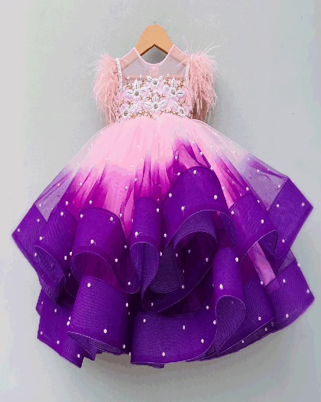 Flash Sale Starts Final Clearance Pre-Order: Pink/Purple Shaded Gown with Pearl all over