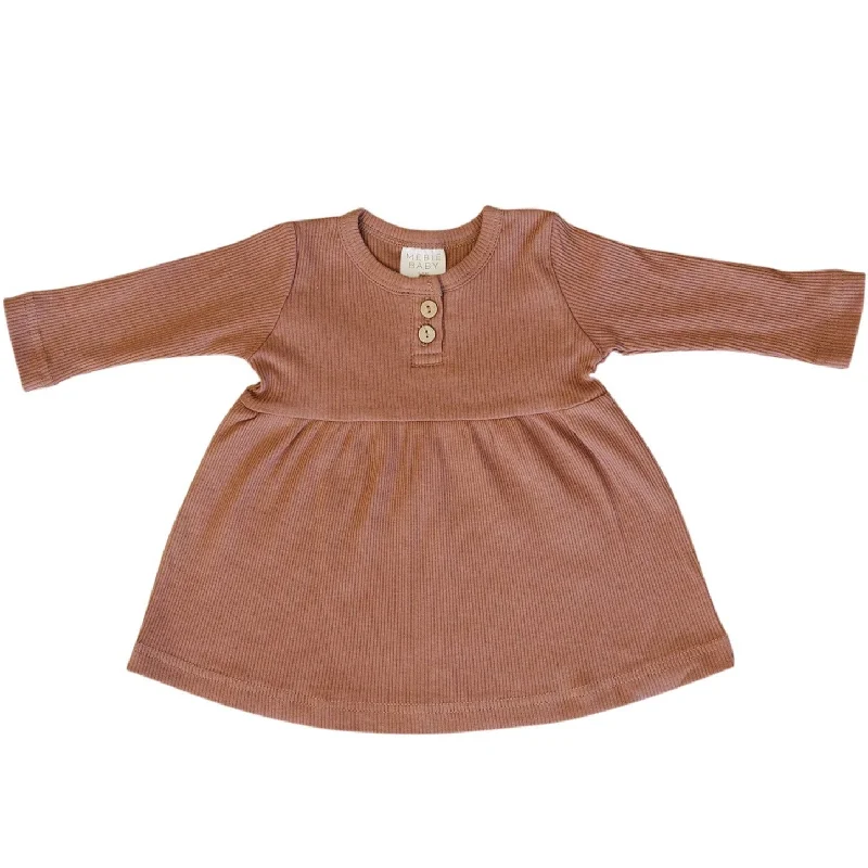 Fashion Deal Lighten Up With Nordic Styles Dusty Rose Long Sleeve Button Ribbed Organic Dress