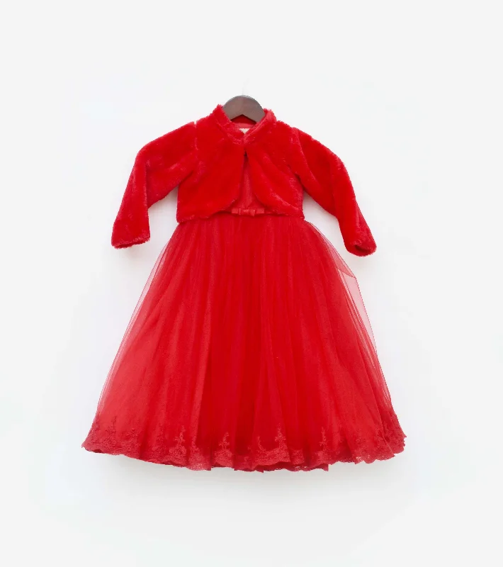 Fresh Fashion Discounts Limited - Stock Pre-Order: Red Net Gown with Red Shrug